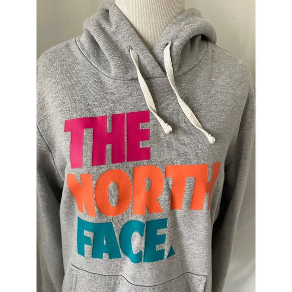 The North Face Gray/Pink/Orange/Blue Pouch Pocket Drawstring Hoodie Sweatshirt - Picture 4 of 12